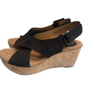 Clark's Artisan Caslynn Shae Black Wedge Sandals Women's 9